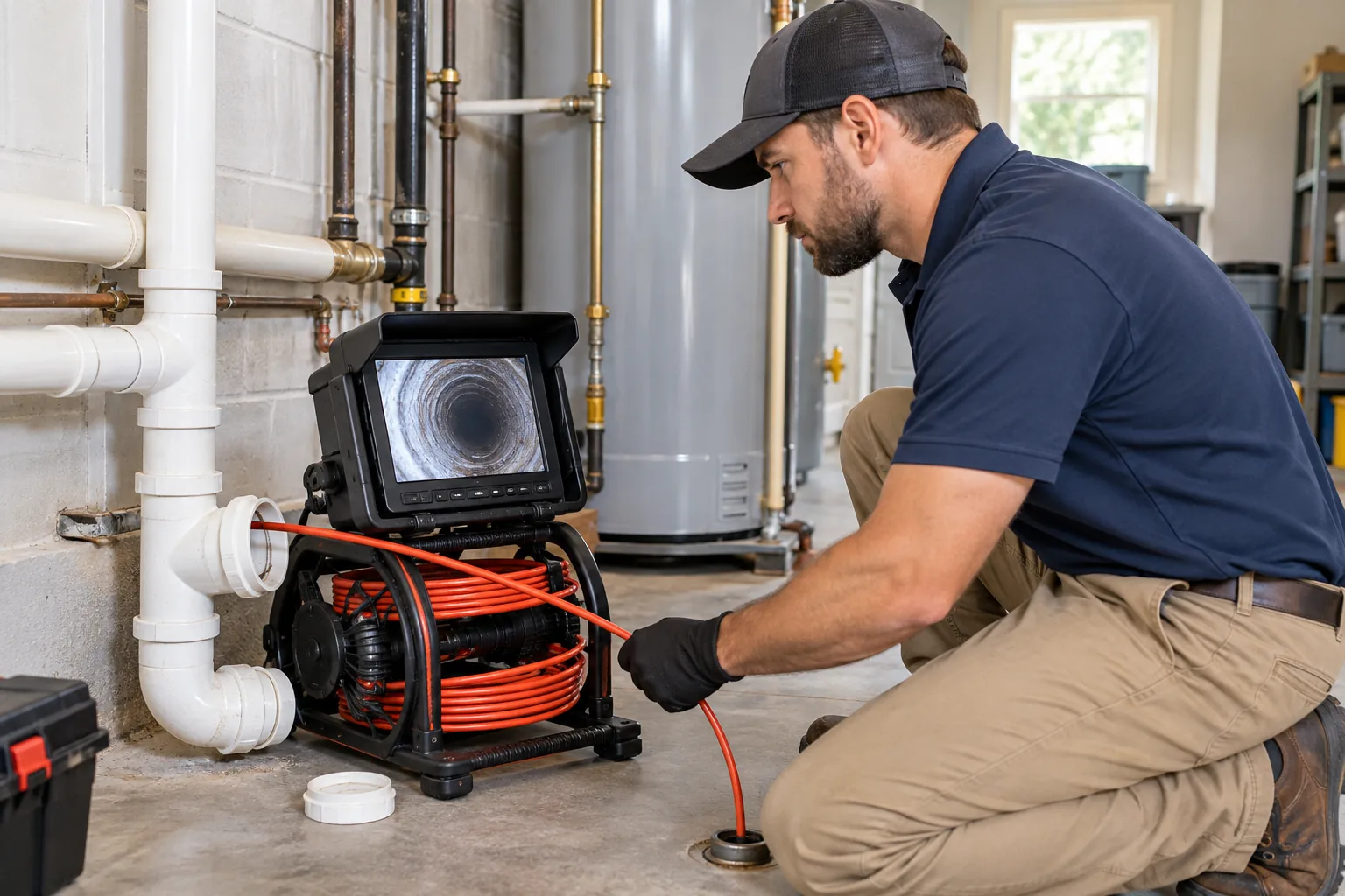 Plumber diagnosing a residential plumbing problem in Atlanta