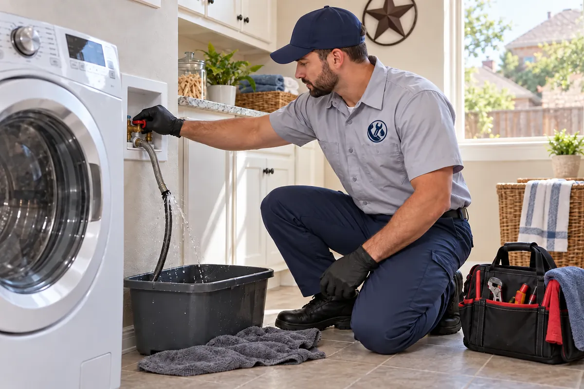 Plumber responding to an emergency plumbing issue in a Dallas home