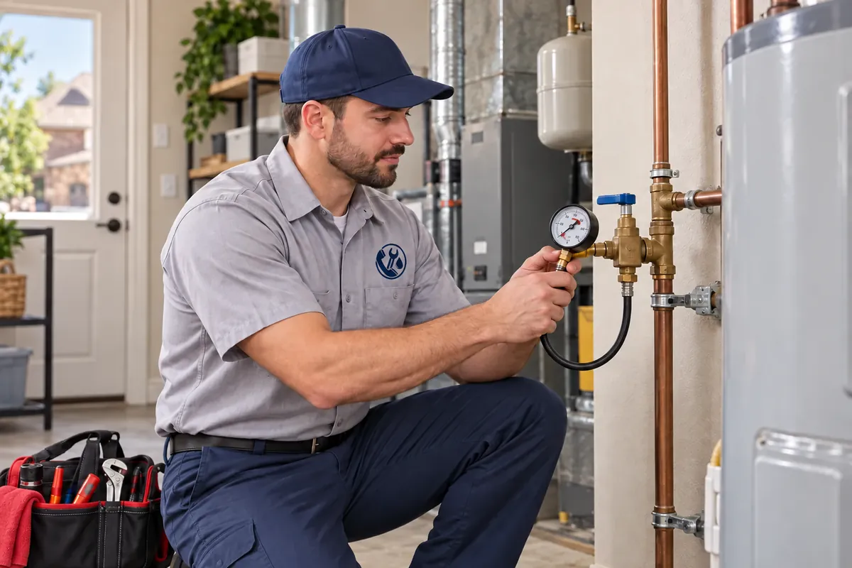 Plumber diagnosing a residential plumbing problem in Dallas