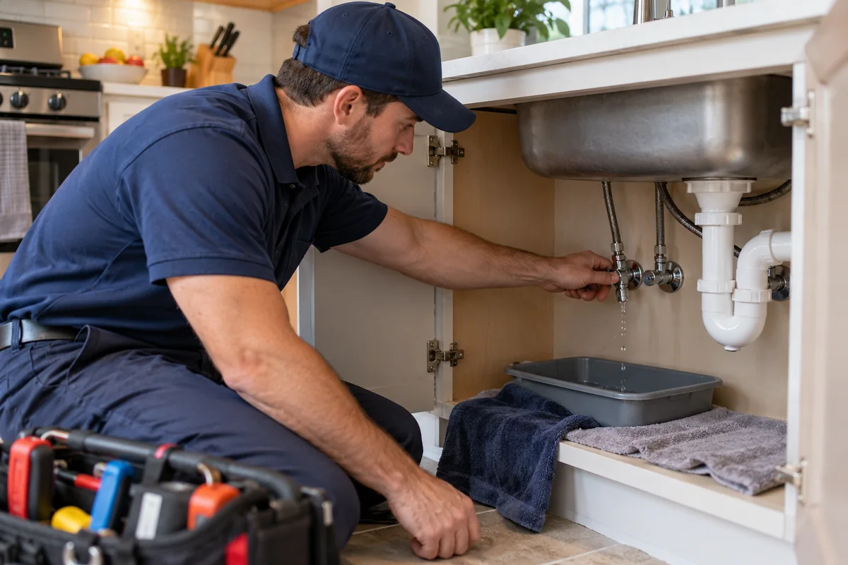 Emergency plumber controlling a residential supply-pipe leak