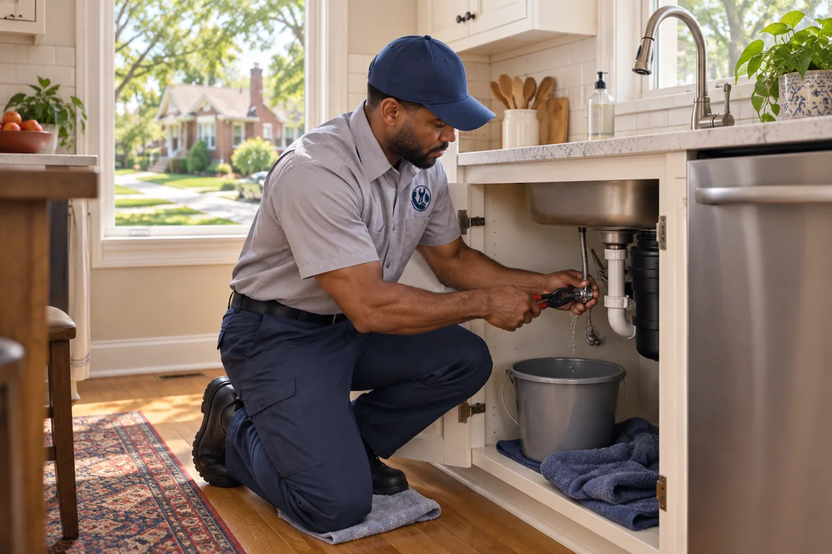Plumber containing a residential plumbing leak in Columbus
