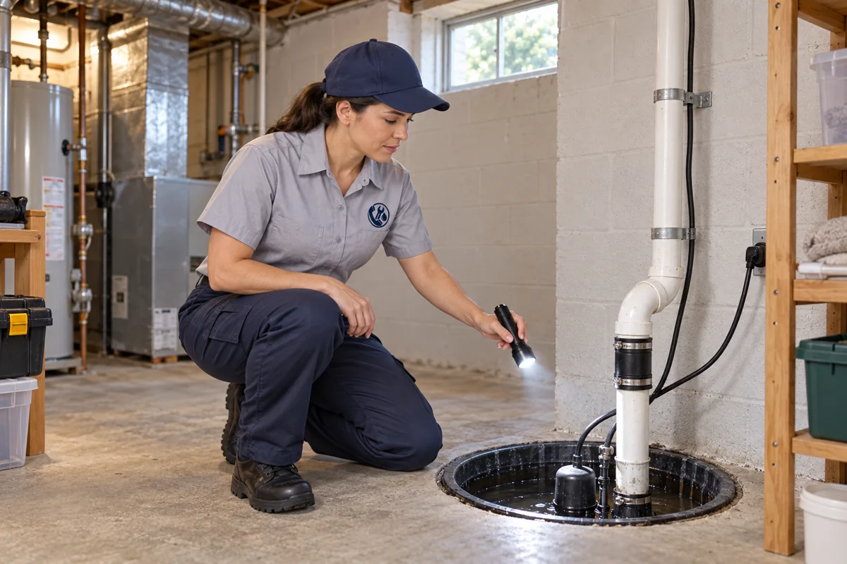 Plumber inspecting residential plumbing in Columbus