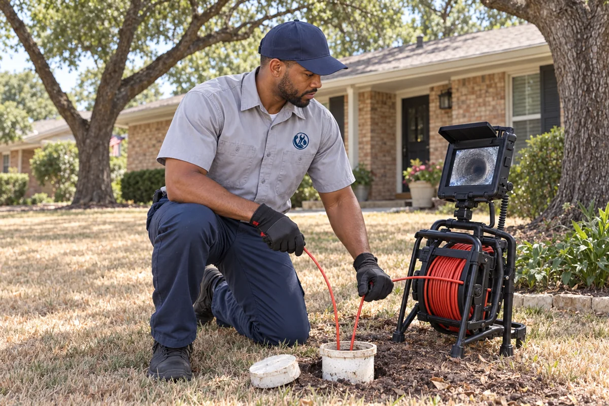 Plumber inspecting residential plumbing in Fort Worth