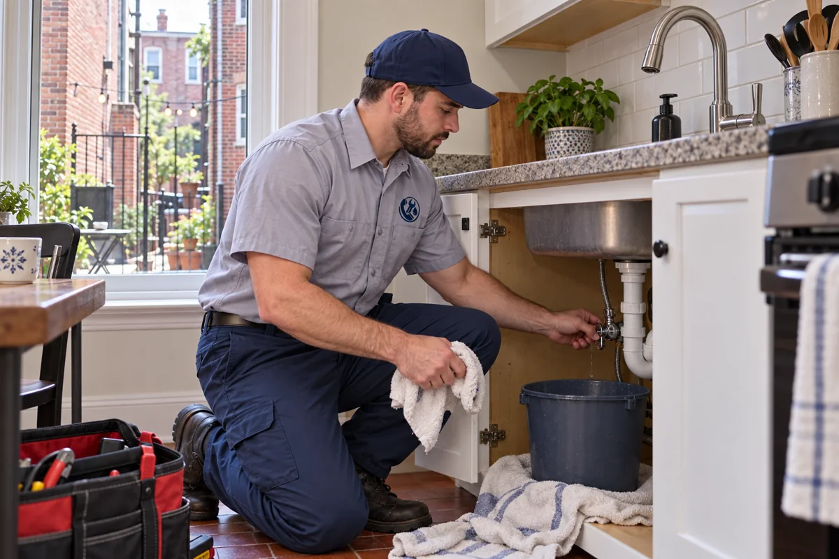 Plumber containing a residential plumbing leak in Philadelphia