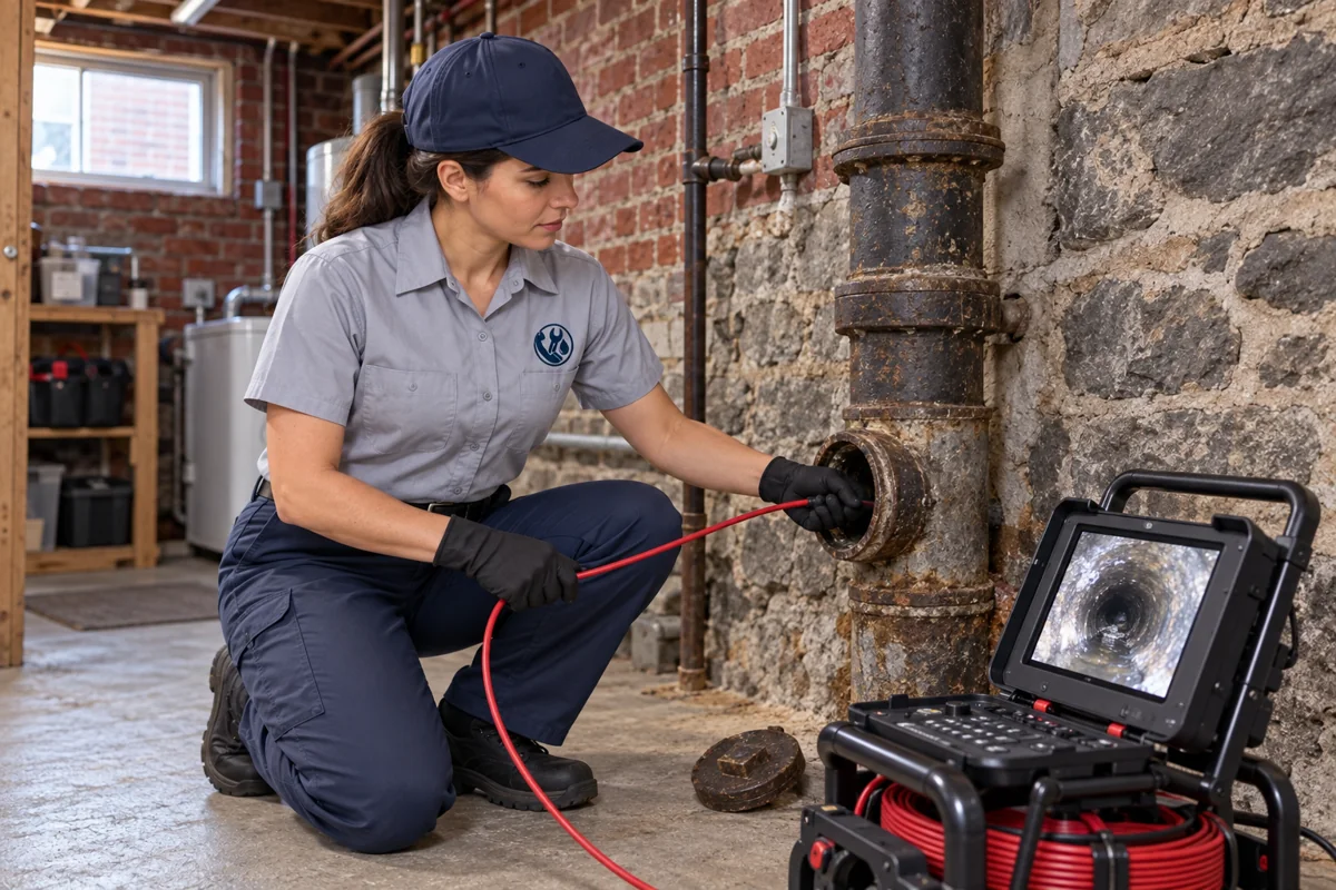 Plumber inspecting residential plumbing in Philadelphia
