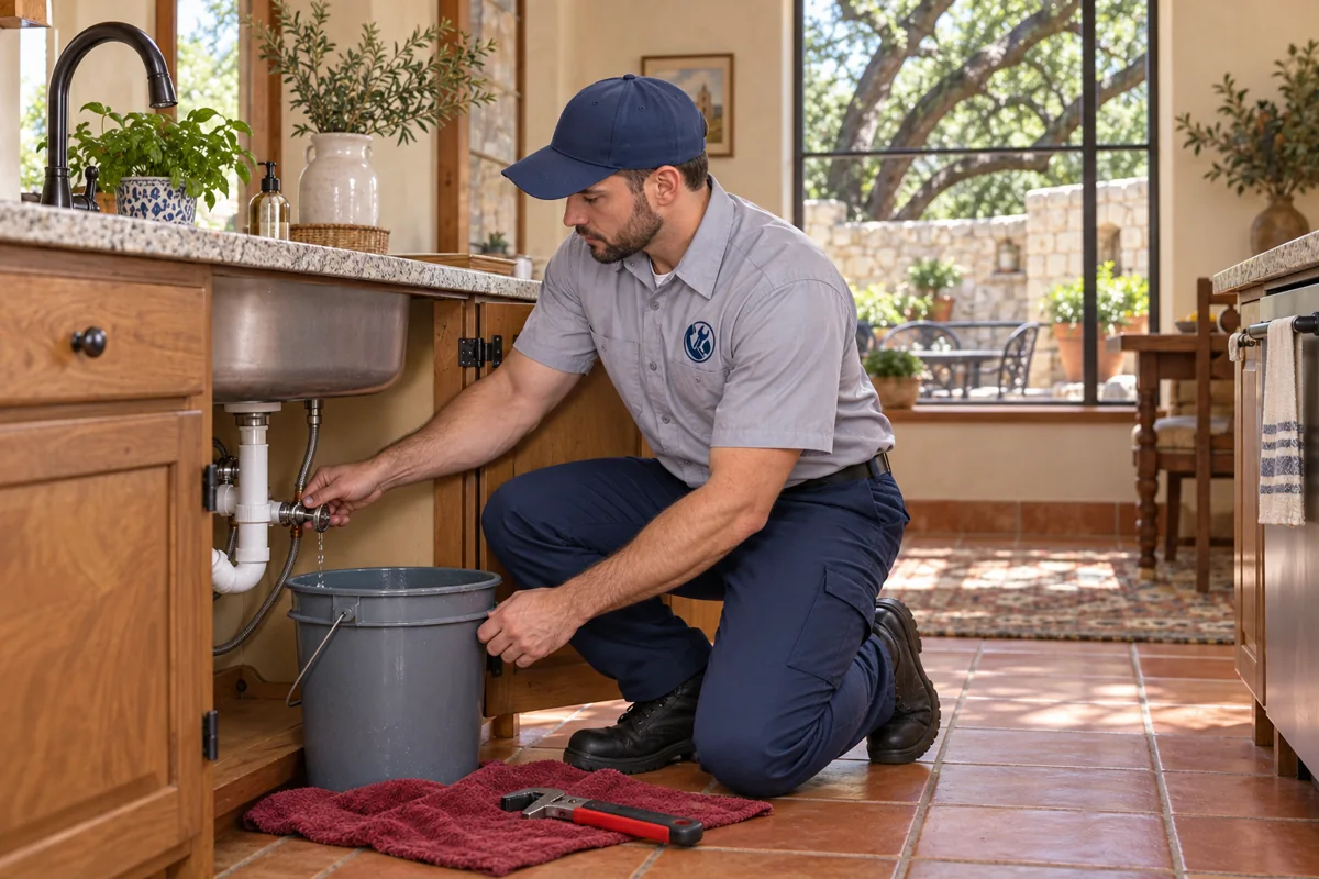 Plumber containing a residential plumbing leak in San Antonio