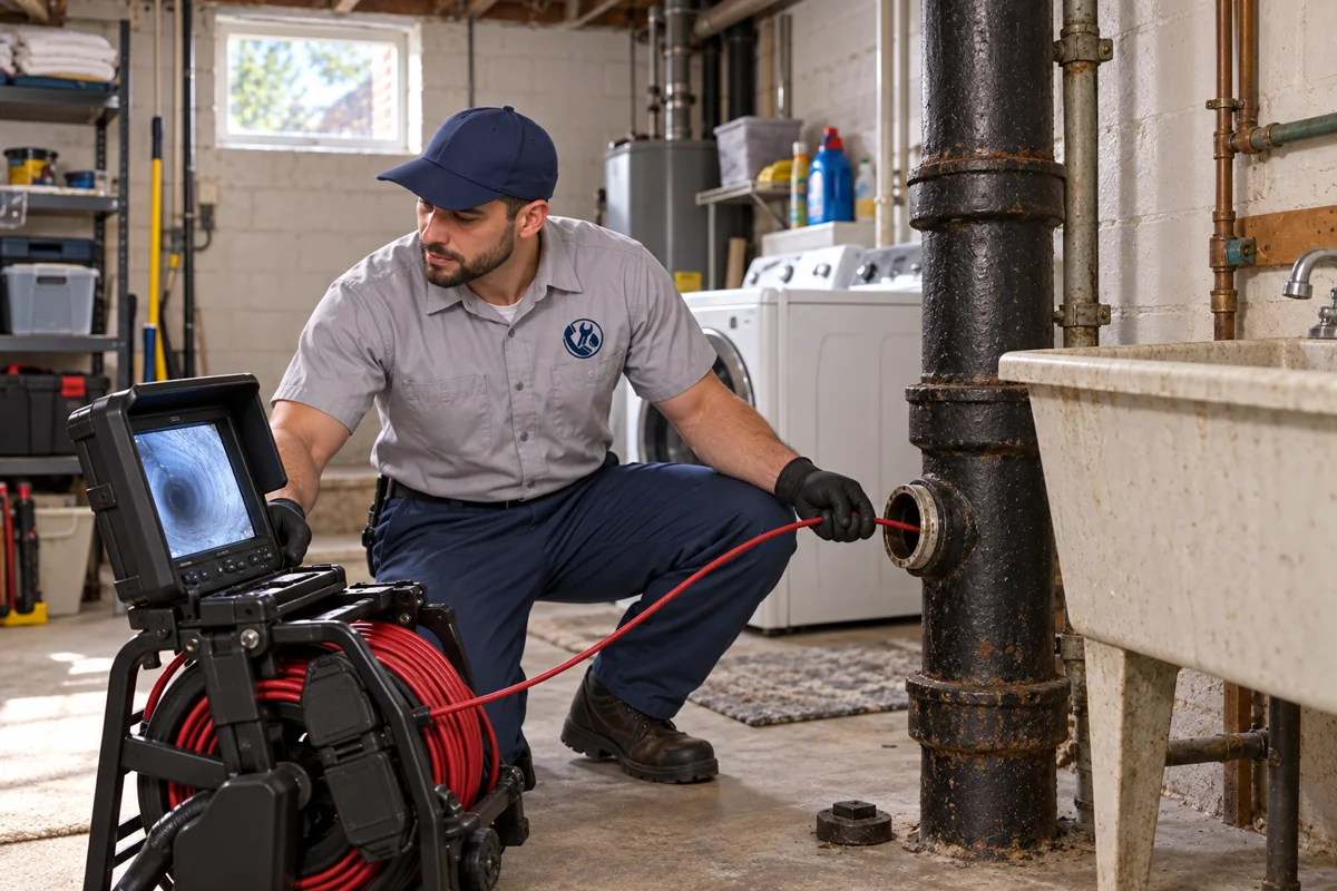 Plumber inspecting residential plumbing in Cleveland