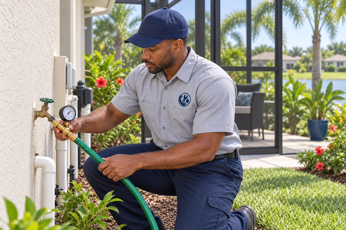 Plumber inspecting residential plumbing in Orlando