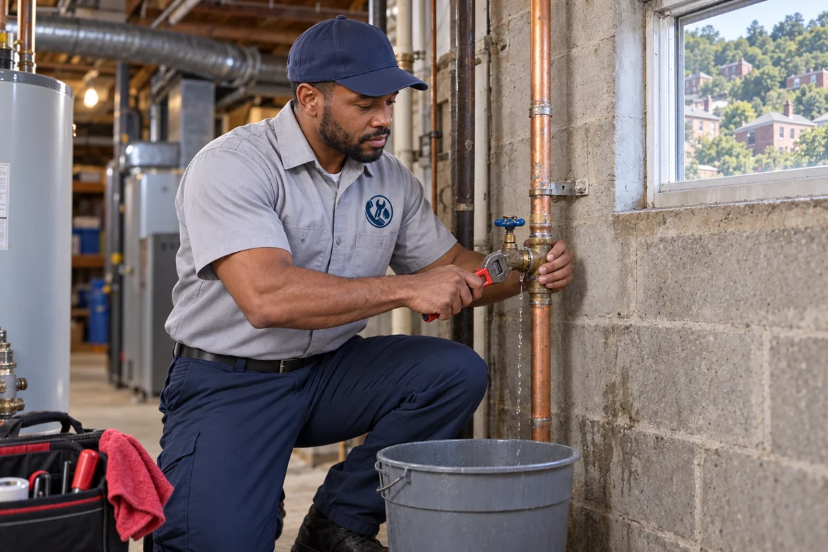 Plumber containing a residential plumbing leak in Pittsburgh