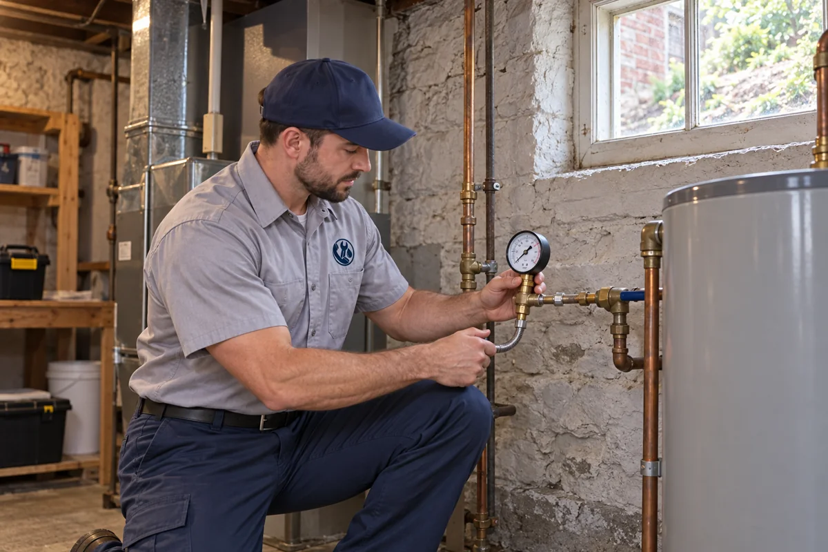 Plumber inspecting residential plumbing in Pittsburgh